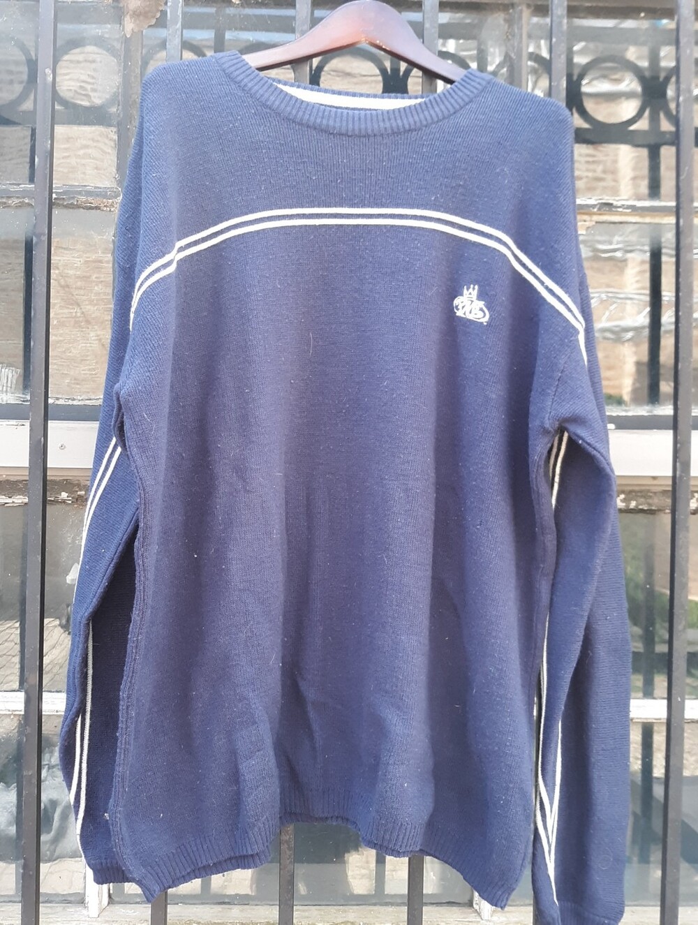 PnB Men's Navy Crewneck Sweater with White Stripe STREpreppy Vintage 90s XXXL